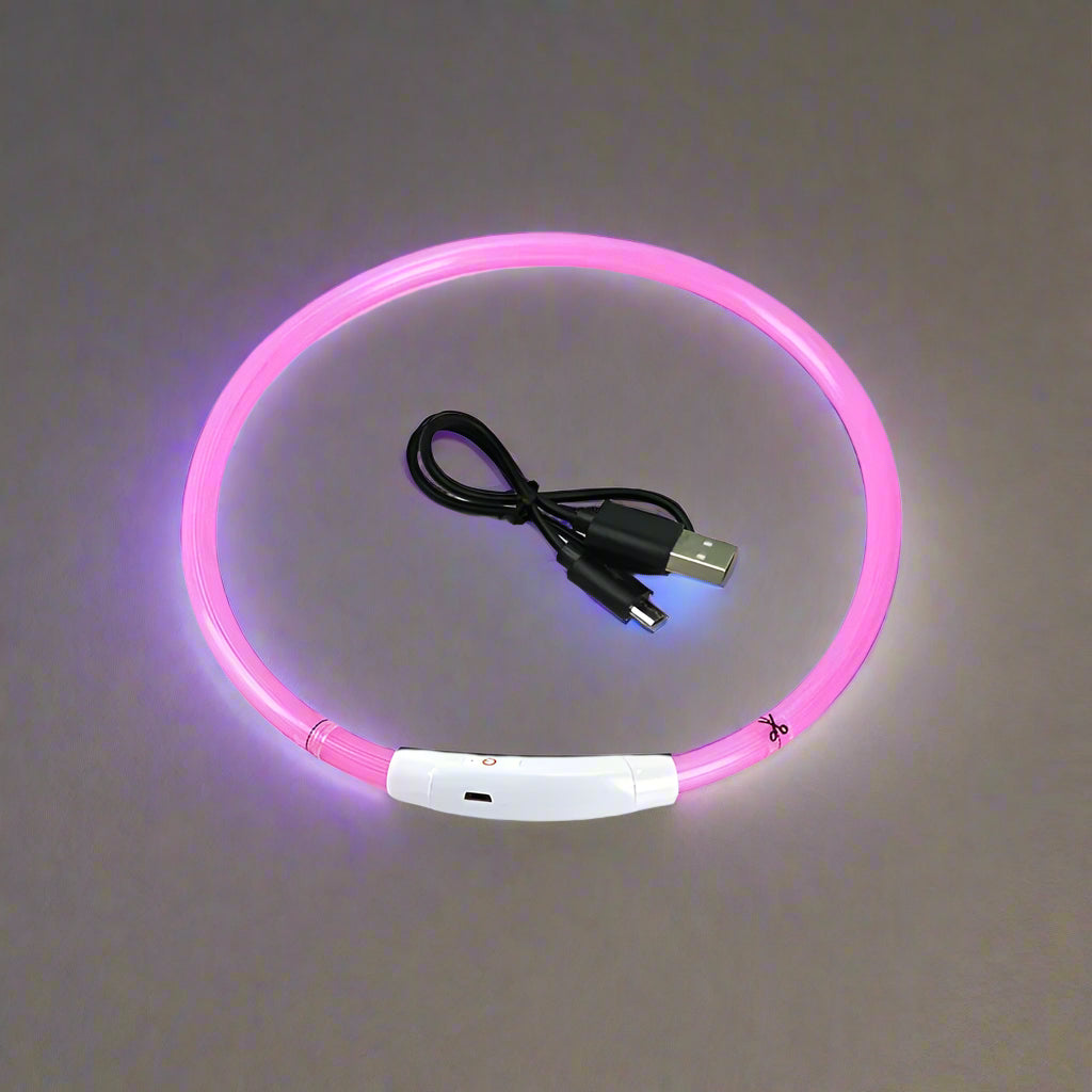 Collier lumineux pour chien rose