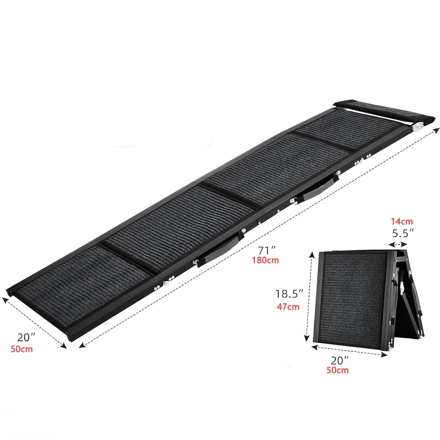 160cm/180cm Long Portable Folding Pet Ramp Stair For Cars Trucks & SUVs Fits Large Dogs with Non-Slip Rug Surface Up to 120kg Royaume Animalier