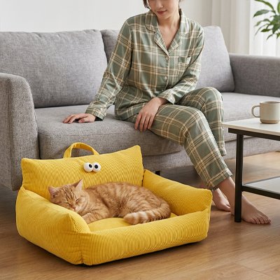 Panier pour chat Confort Douillet jaune - salon cozy