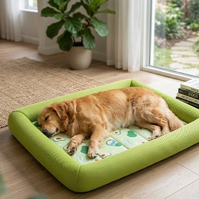 Tapis rafraichissant Chien dans salon près de la porte