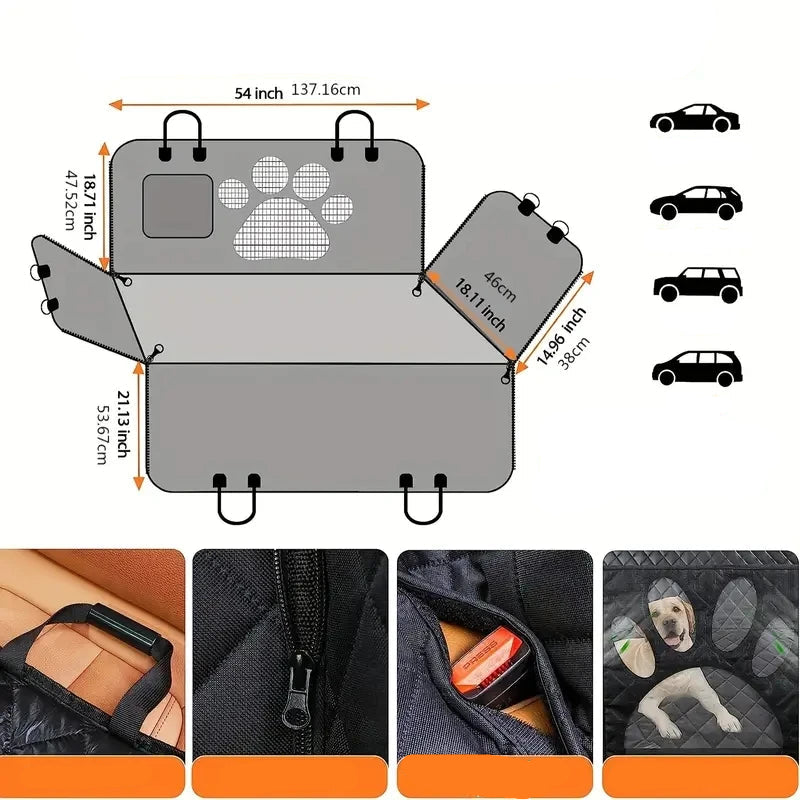Housse protection chien pour voiture – détails des crochets de fixation, fermetures éclair anti-glisse et matière imperméable matelassée