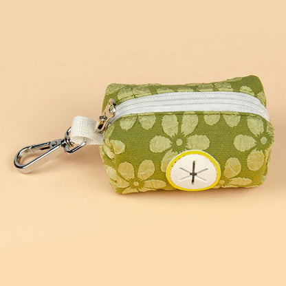 Distributeur de sac à crotte vert kaki fleuri, clip métal solide inclus