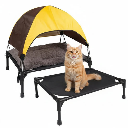 Transat pour chat pliable avec tente d'ombrage jaune – Royaume Animalier