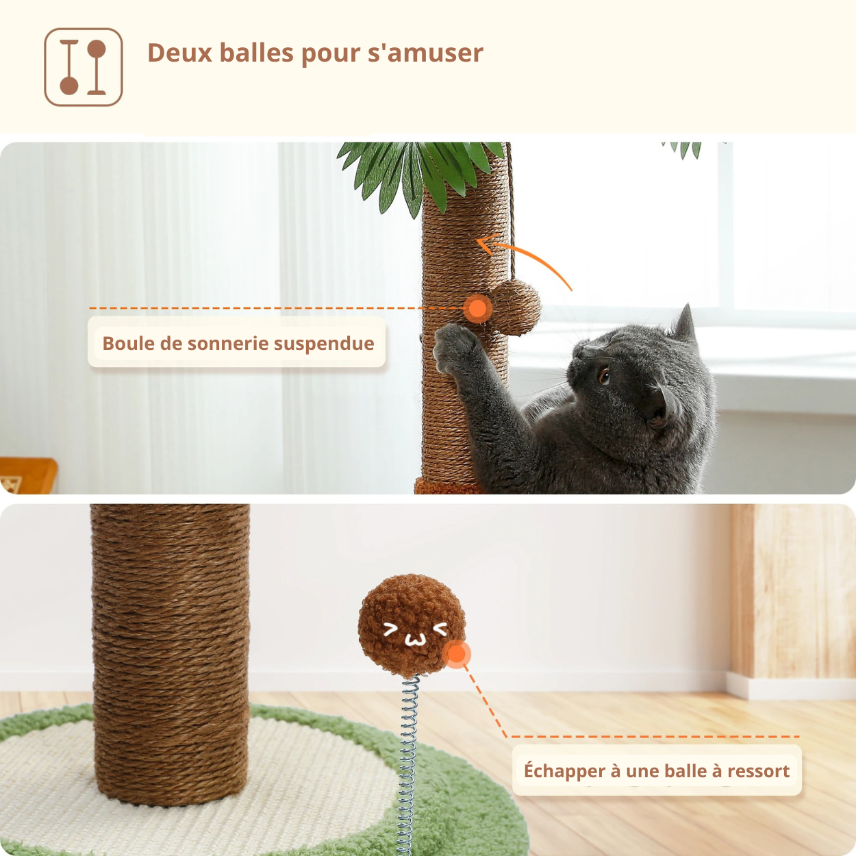 Griffoir à chat avec 2 balles pour s'amuser