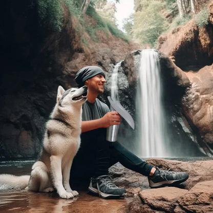 Gourde pour chiens Acier inoxydable chien assis près chute avec son maitre
