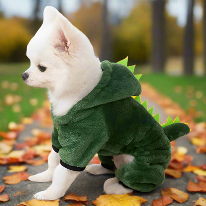 Petit chien assis portant Manteau pour chien Costume Dinosaure