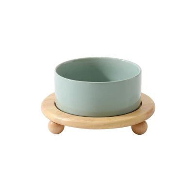 1800ML Ceramic Small Dog Food Water Bowl Elevated Cat Large Capacity Double Feeding Bowls with Wooden Stand Pet Drink Eat Feeder Royaume Animalier