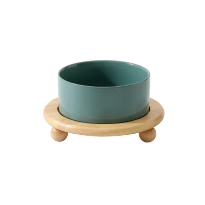1800ML Ceramic Small Dog Food Water Bowl Elevated Cat Large Capacity Double Feeding Bowls with Wooden Stand Pet Drink Eat Feeder Royaume Animalier