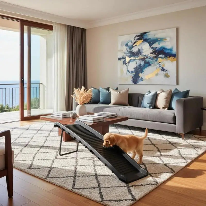 Rampe voiture pour chien pliable présentée dans un intérieur moderne