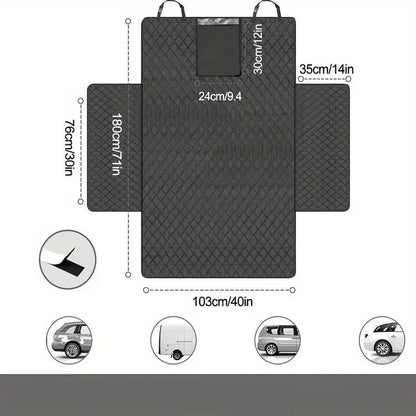 Housse de protection chien voiture – schéma des 4 configurations d'installation dans le coffre avec protection des côtés et du pare-chocs
