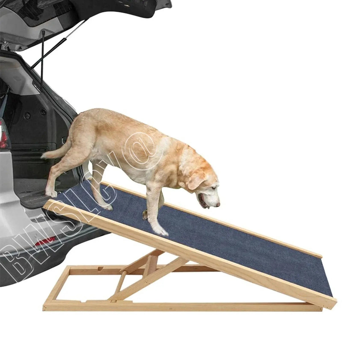 Solid Wooden Pet Ramp Car Dog Ladder - 4-Height Adjustable with Non-slip Carpet Safety Pets Ladder - Wooden Dog Ramp Pet Puppy Royaume Animalier