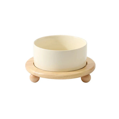 1800ML Ceramic Small Dog Food Water Bowl Elevated Cat Large Capacity Double Feeding Bowls with Wooden Stand Pet Drink Eat Feeder Royaume Animalier