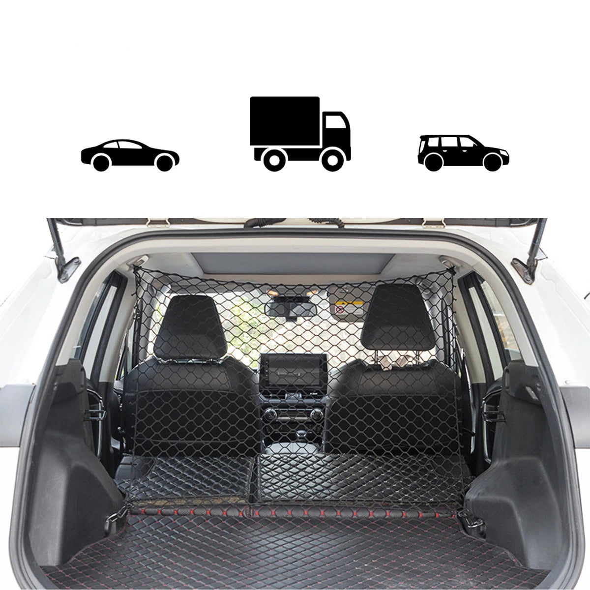 grille de séparation coffre installée dans un SUV vue de l'arrière, compatible berline camion et SUV