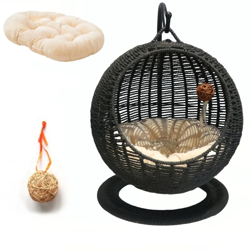 Internet celebrity semi-enclosed pet hammock cat nest cat cage round cat hanging bed basket rattan summerhammock Royaume Animalier