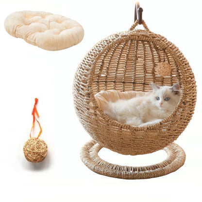 Internet celebrity semi-enclosed pet hammock cat nest cat cage round cat hanging bed basket rattan summerhammock Royaume Animalier