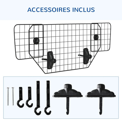 Grille de séparation voiture chien – schéma dimensions réglables 90 à 120 cm