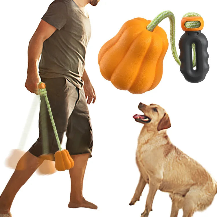 Squeak Dog Toy Tough Chew Toy Interactive Toy for Small/Medium/Large Dogs To Rubber Pumpkin with Drawstring Trowing Halloween Royaume Animalier