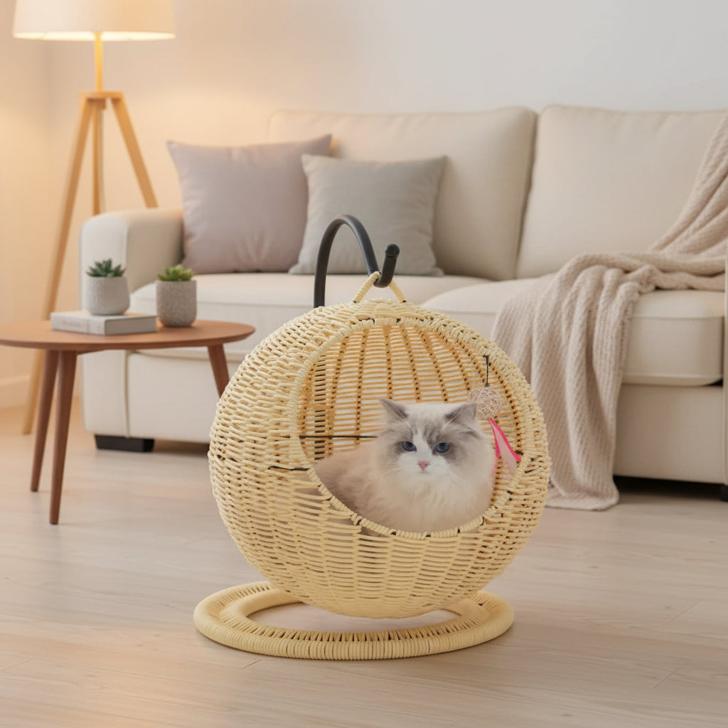 Internet celebrity semi-enclosed pet hammock cat nest cat cage round cat hanging bed basket rattan summerhammock Royaume Animalier