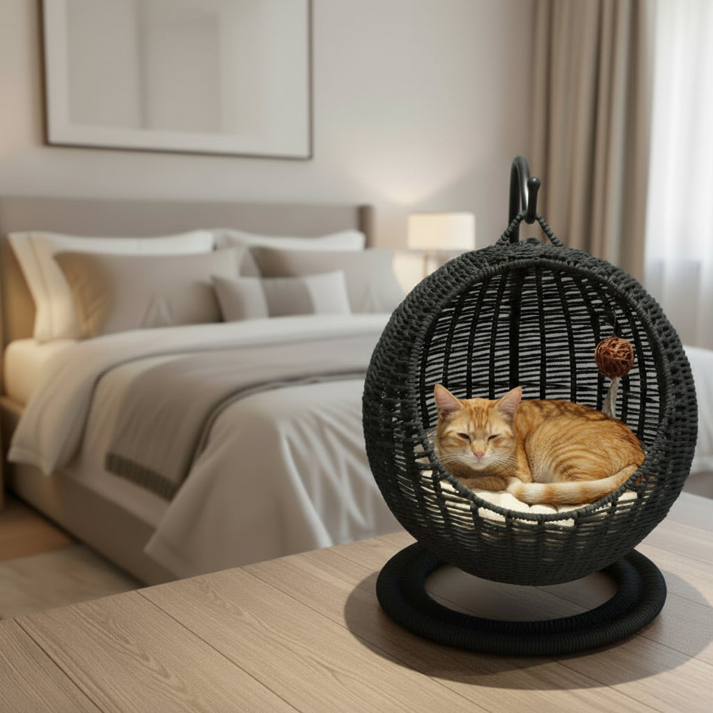 Internet celebrity semi-enclosed pet hammock cat nest cat cage round cat hanging bed basket rattan summerhammock Royaume Animalier