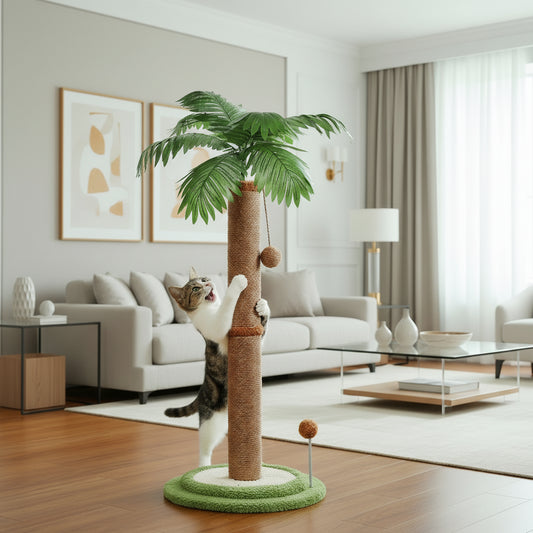 Chat joue avec la balle de son Griffoir à chat 