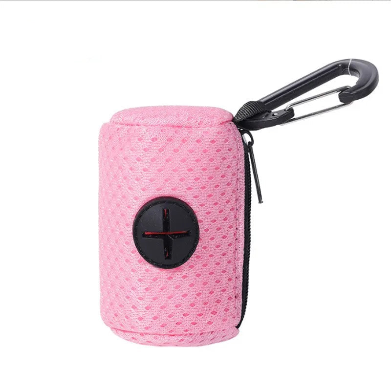 Distributeur sac à crotte – comparatif coloris violet, rose clair et rose foncé avec carabiner
