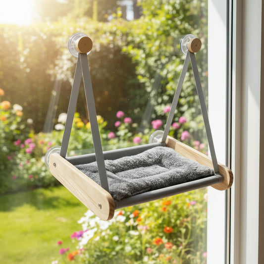 Hamac en bois pour chat avec ventouses