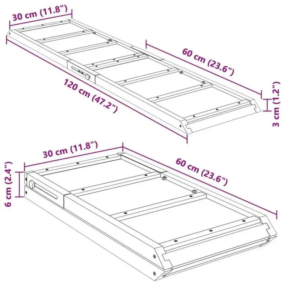Dog Ramp 120 X 30 cm Made of Solid Gray Fir Wood Foldable with Non-Slip Surface for Car Sofa Bed and Pets, Safe Access Easy Transport Family Home Indoor Royaume Animalier