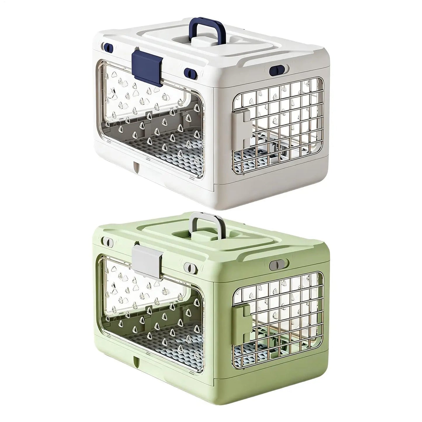 Caisses de transport pour chien pliables – modèle beige et vert avec porte latérale en grille