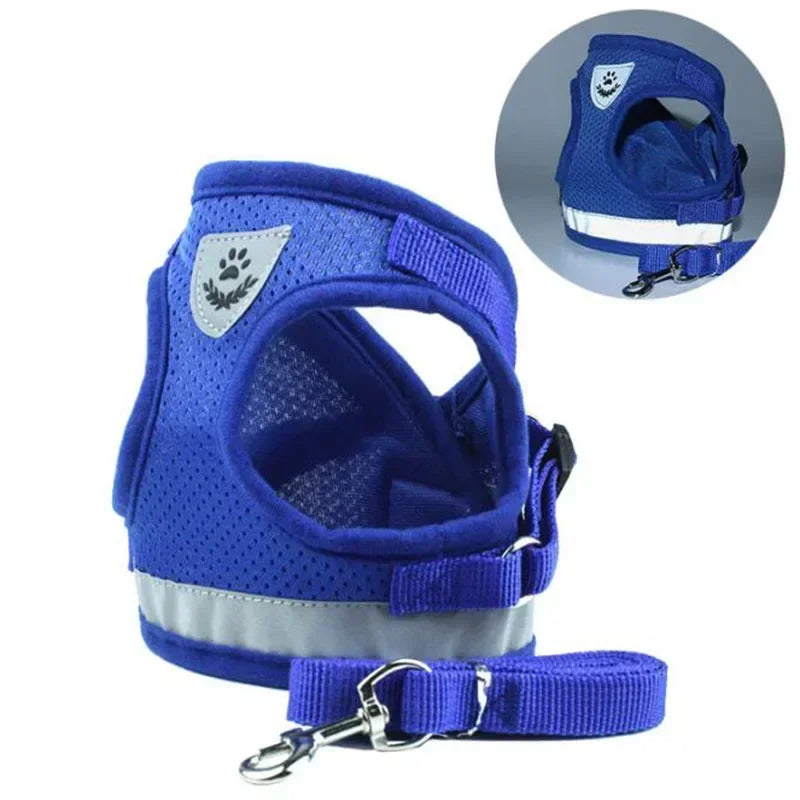 Vest Harness Leash Adjustable Mesh Vest Dog Harness Collar Chest Strap Leash Harnesses With Traction Rope XS/S/M/L/XL Royaume Animalier