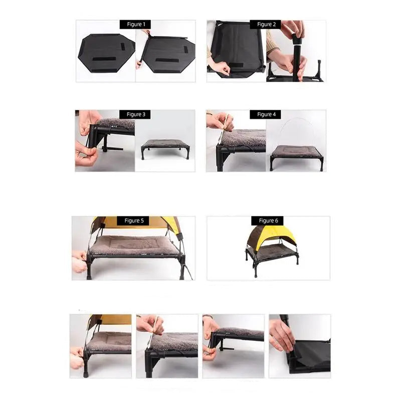 Outdoor Elevated Dog Bed Foldable Raised Pet Cot With Removable Canopy Shade Tent Breathable Dog Bed Carrying Bag For Camping Royaume Animalier