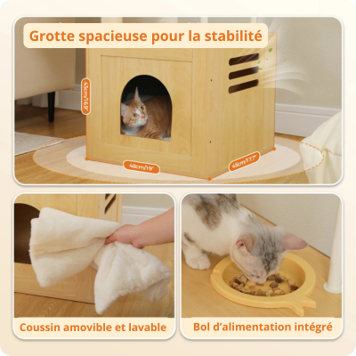 ARBRE A CHAT EN BOIS | Élégance Naturelle bol intégré Royaume Animalier