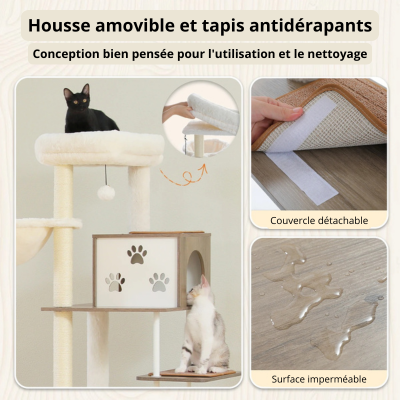 ARBRE A CHAT EN BOIS | Élégance Naturelle tapis antidérapant Royaume Animalier