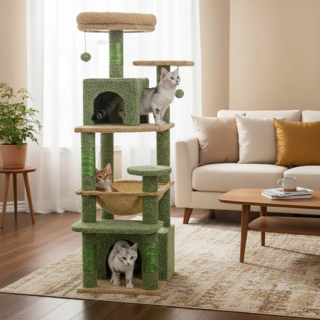 Arbre à chat cinq postes à gratter