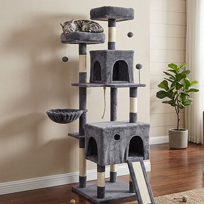 Vue de profil arbre pour chat Palais Impérial avec griffoirs et plateformes multiples