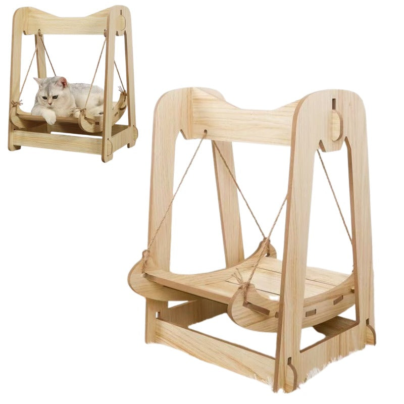 Balancoire chat bois naturel vue de côté – SwingCat™ Royaume Animalier
