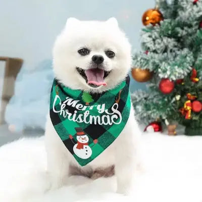 Bandana chien vert bonhomme de neige