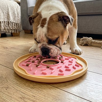Bulldog mange sur Tapis de lechage Chien 