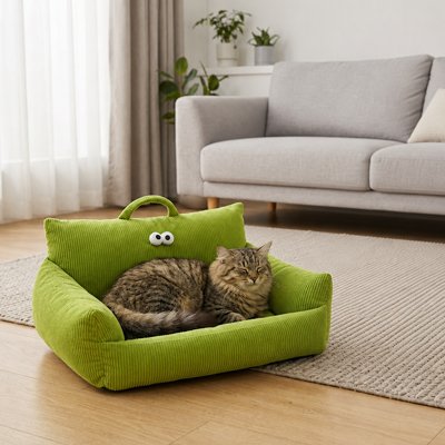 Panier pour chat Confort Douillet vert - vue de profil intérieur douillet