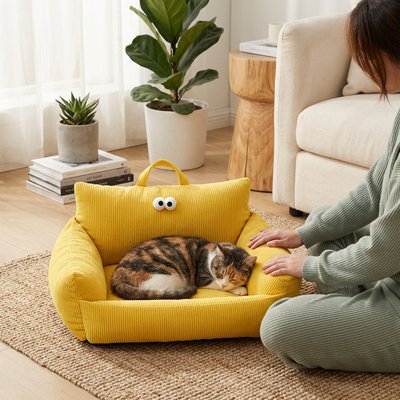 Panier pour chat Confort Douillet jaune - variante colorée fond neutre