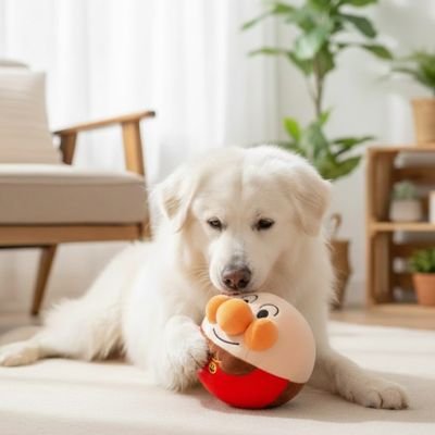 Chien blanc joue avec Jouet chien interactif