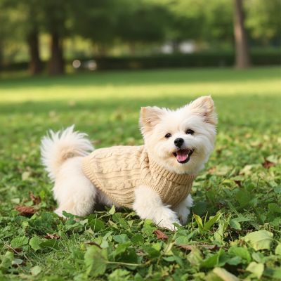 Chien au parc porte Pull en tricot pour chien 