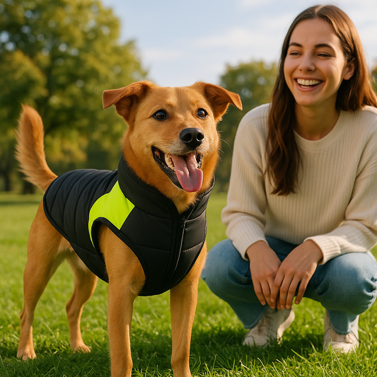 Chien portant son manteau chaud pour chien imperméable
