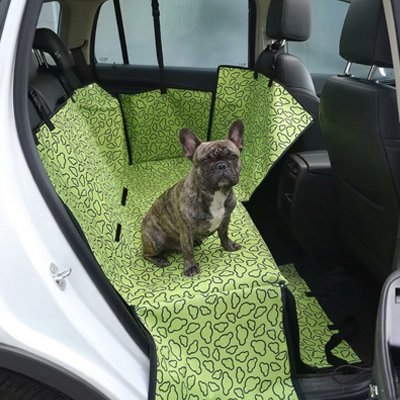 Housse siège arrière voiture chien imperméable verte avec bouledogue français