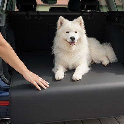 Housse protection chien voiture imperméable – chien blanc sur coffre noir antidérapant