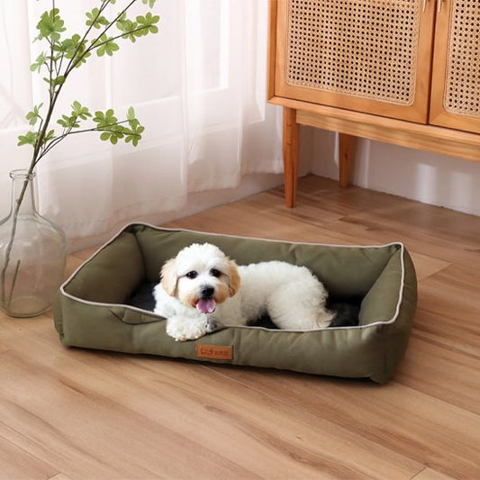 CalmiCush™ coussin pour petit chien – Bichon allongé confortablement, vue de face