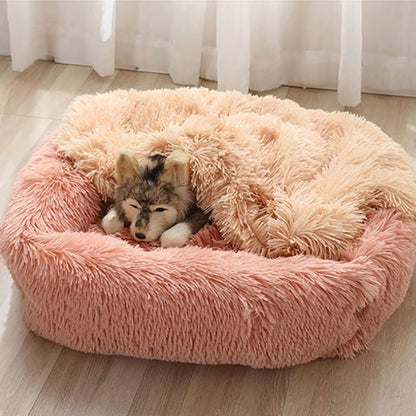 Coussin chien rectangulaire rose — vue de dessus avec rebords