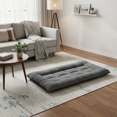 Coussin pour chien XXL MaxiConfort gris plié, format 60x120 cm, lavable à la main