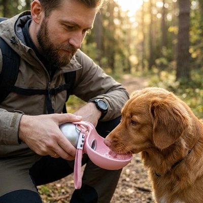 Gourde pour chien portable - chien hydraté lors d'une randonnée
