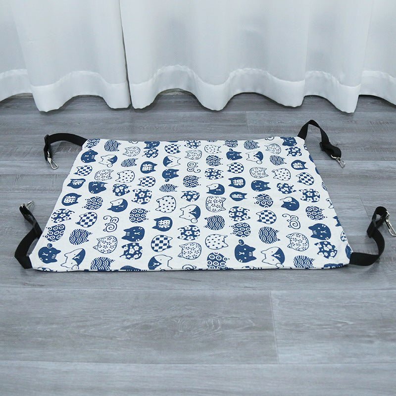 hamac à chat blanc et bleu