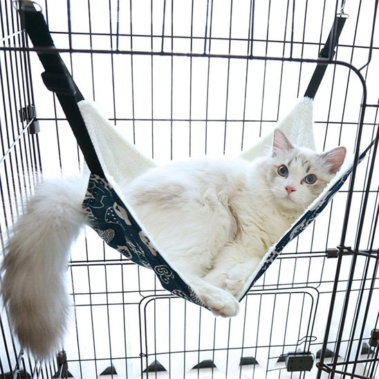 hamac à chat en coton bleu et blanc